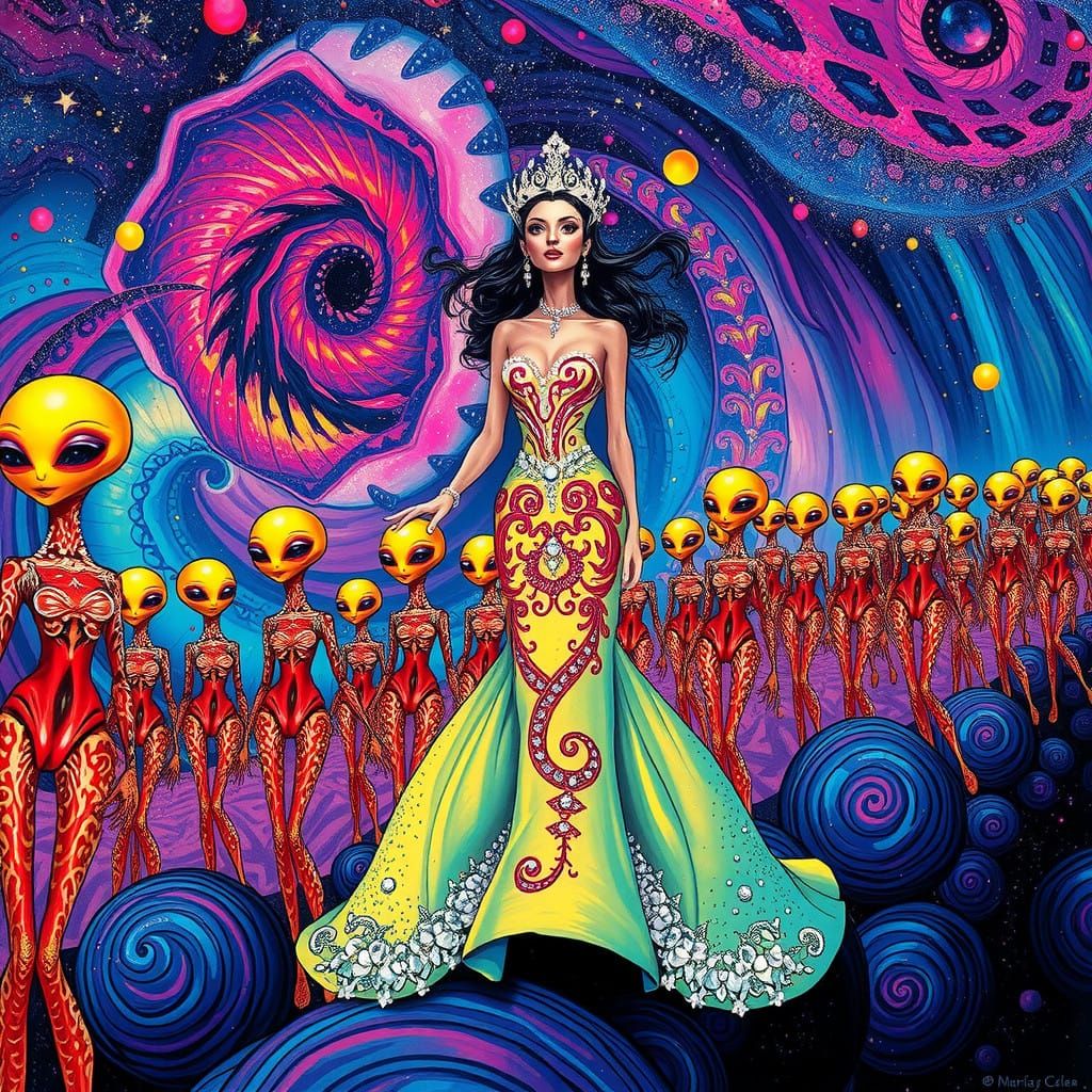 Galactic Beauty Queen in Cosmic Splendor
