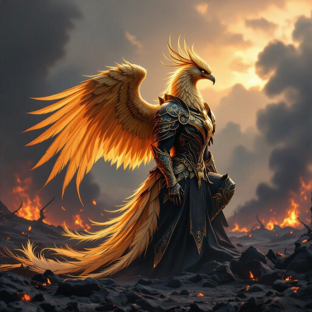 Golden Phoenix in Obsidian Armor, Apocalypse Scene