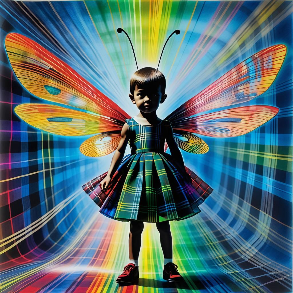 Tartan background ,Kid's drawing ,surreal child's drawing , ...