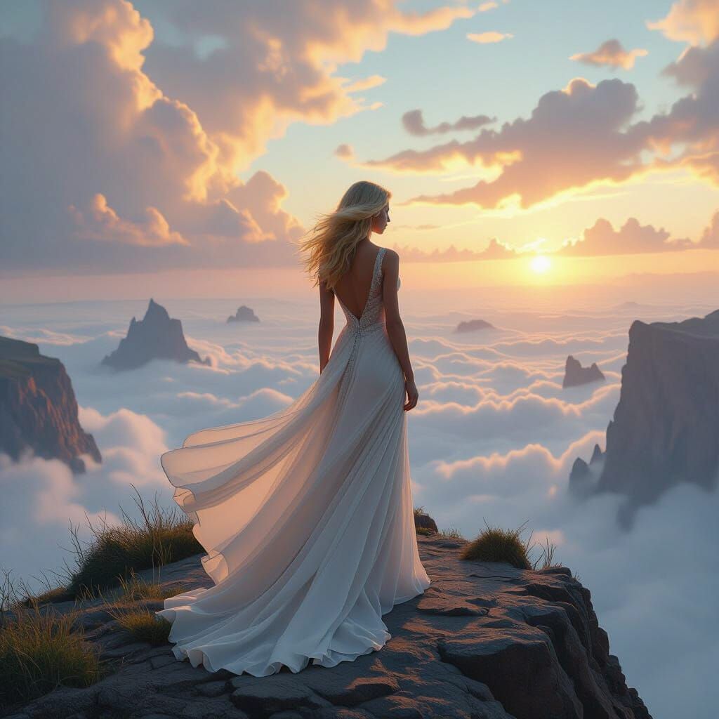 Ethereal Woman Overlooking Surreal Landscape