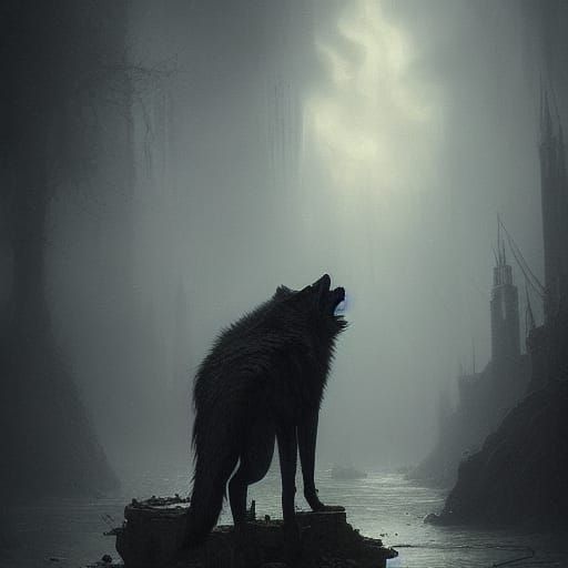 Sinister Wolf Drinking in Horror Style