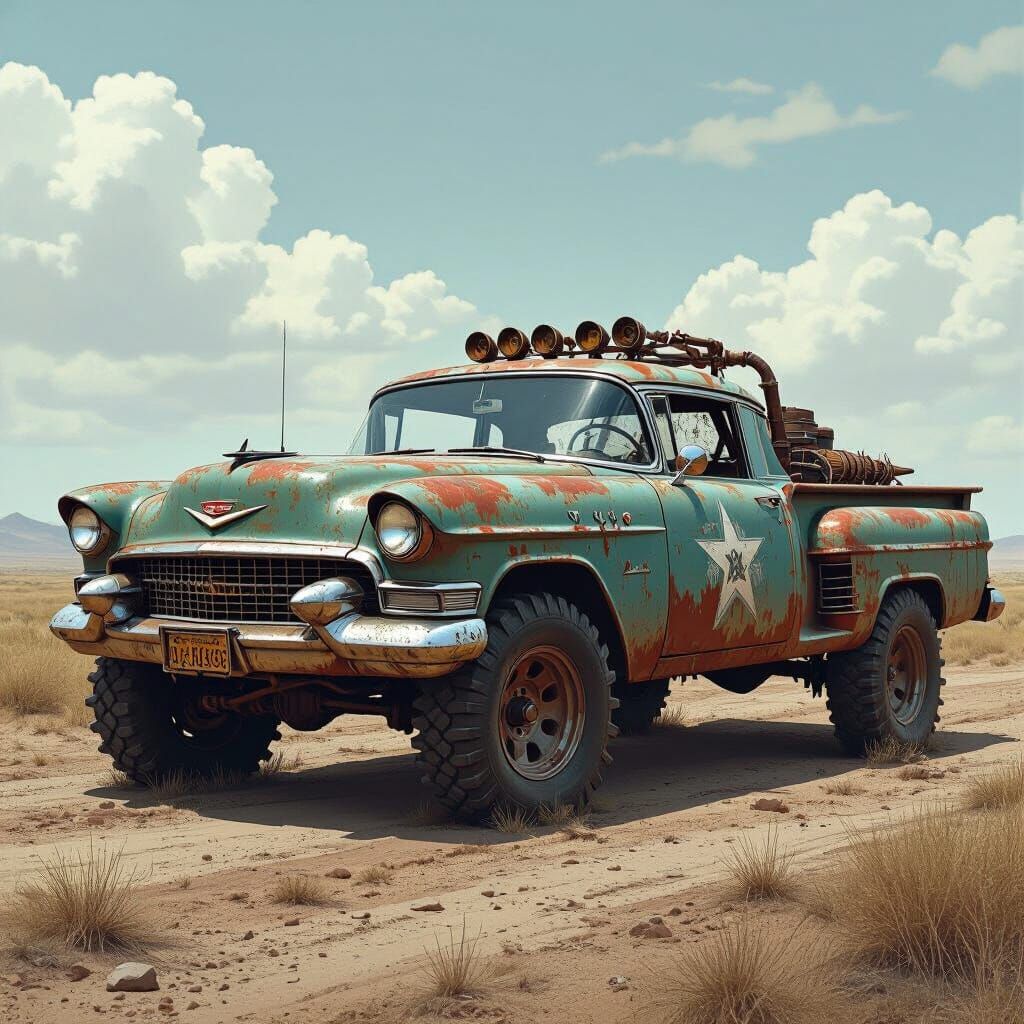 Post-Apocalyptic Cadillac Truck Hybrid in Industrial Style