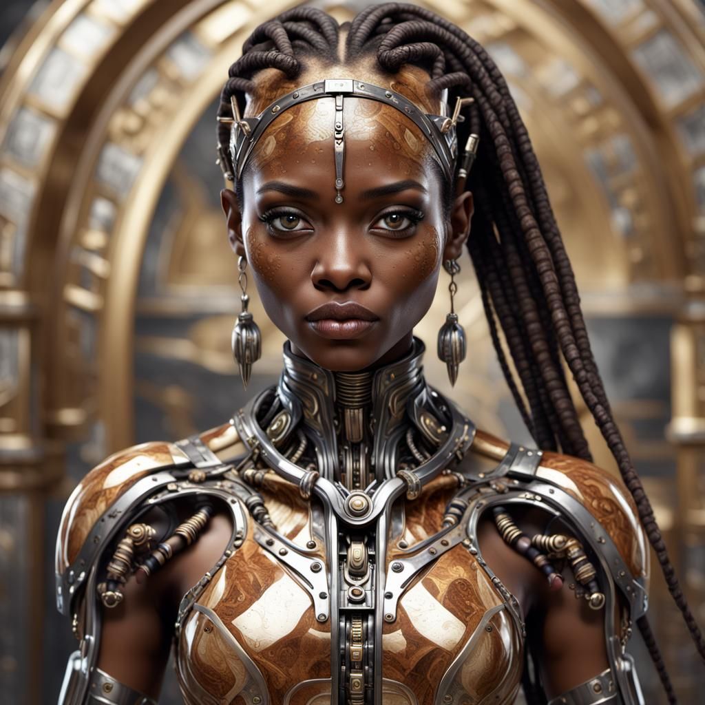 Biomechanical Nubian Woman: Hyperrealistic Marbled Beauty