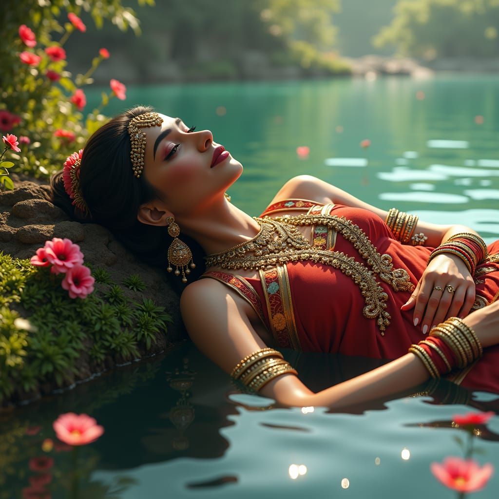 Jeweled Hindu Woman on Mystical Lake