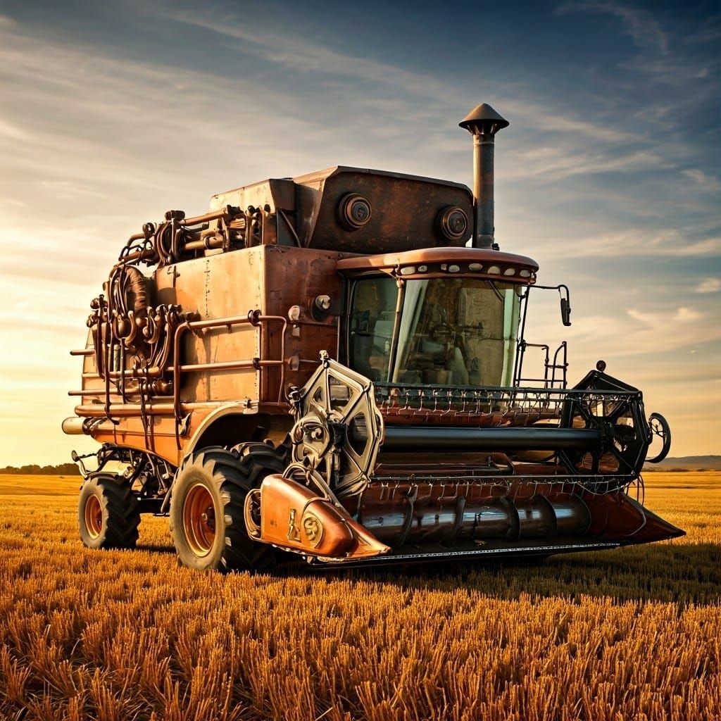 Steampunk Combine Harvester in Full Gear