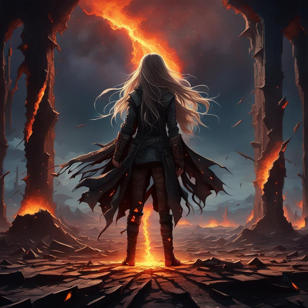 Young Girl Stands Amidst Rebirth and Ruin in Vibrant Post-Ap...