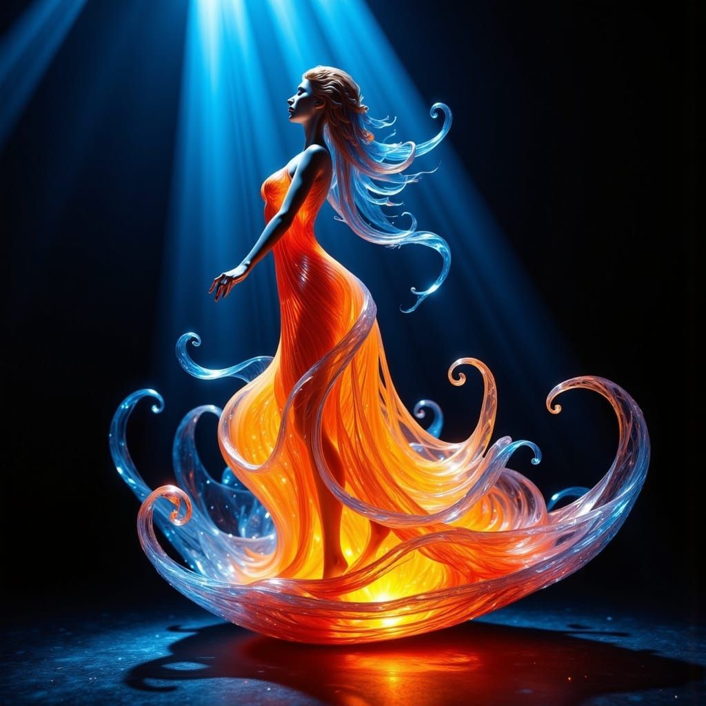 Luminous Glass Sculpture of Dancing Woman in Art Deco Style