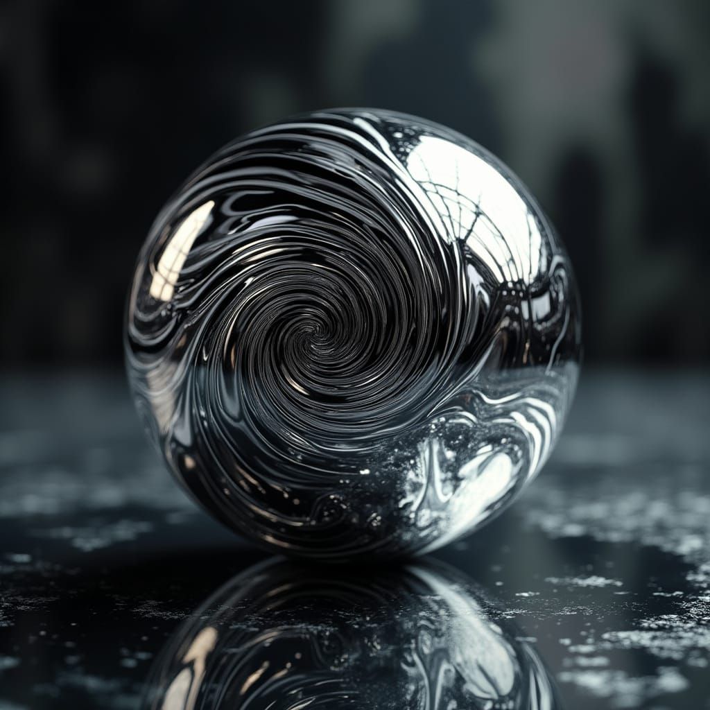 Chrome Sphere Optical Illusion on Mirror