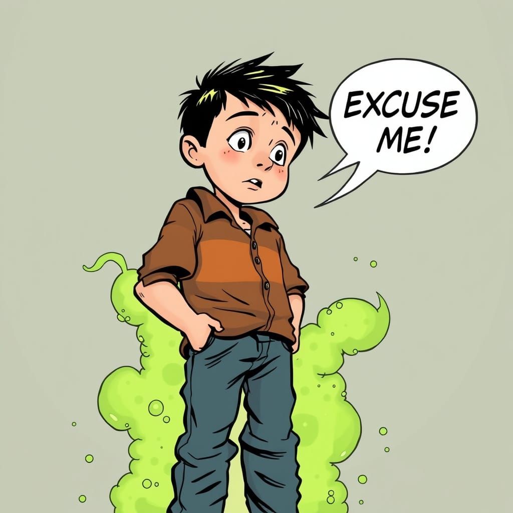 Boy Caught in the Act of a Perfectly Timed Fart in a Comic B...