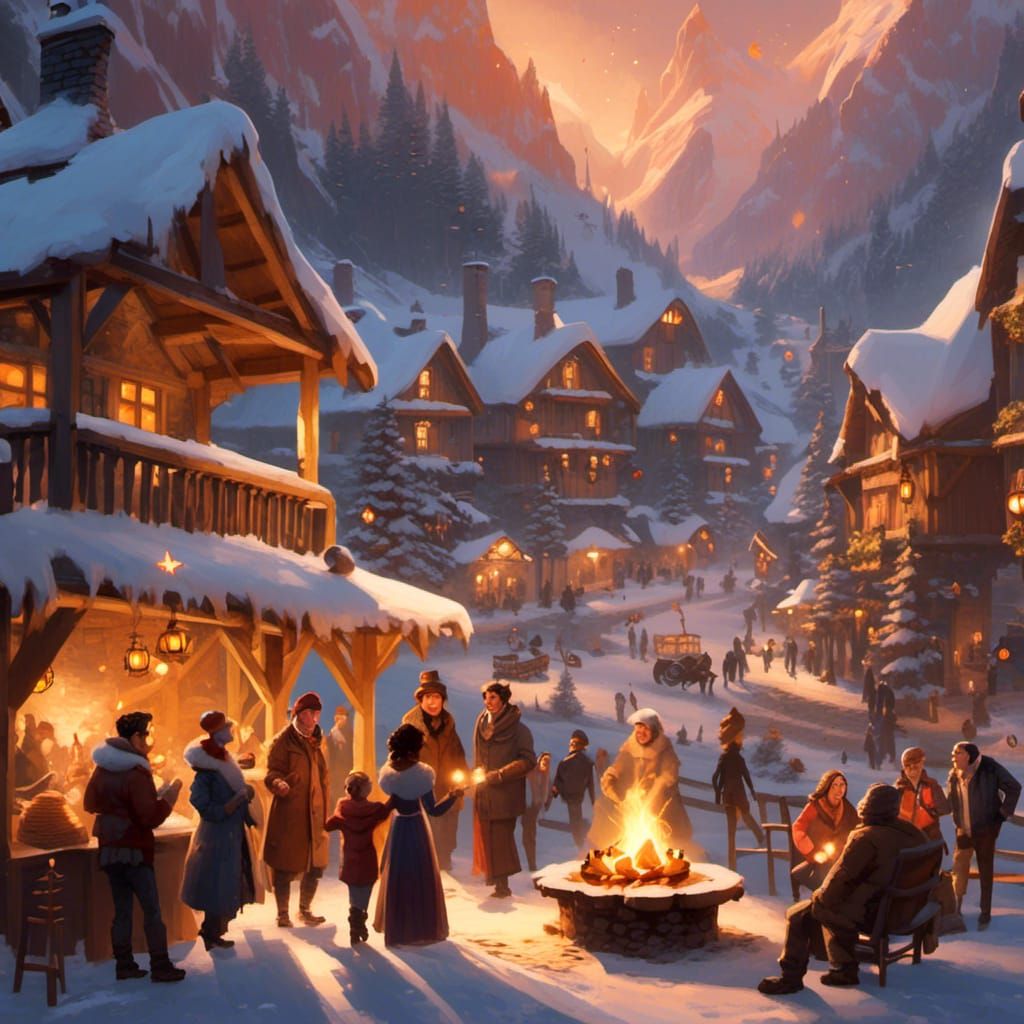 Festive Christmas Celebration in Snowy Swiss Village