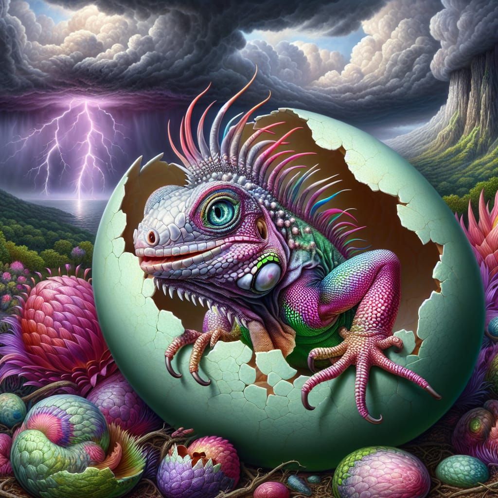 Baby Iguana Emerges During Thunderstorm in 19th Century Styl...