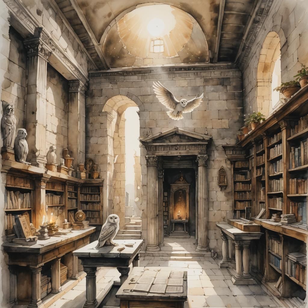 Library of Pantainos: Ink, Watercolor, and Oil