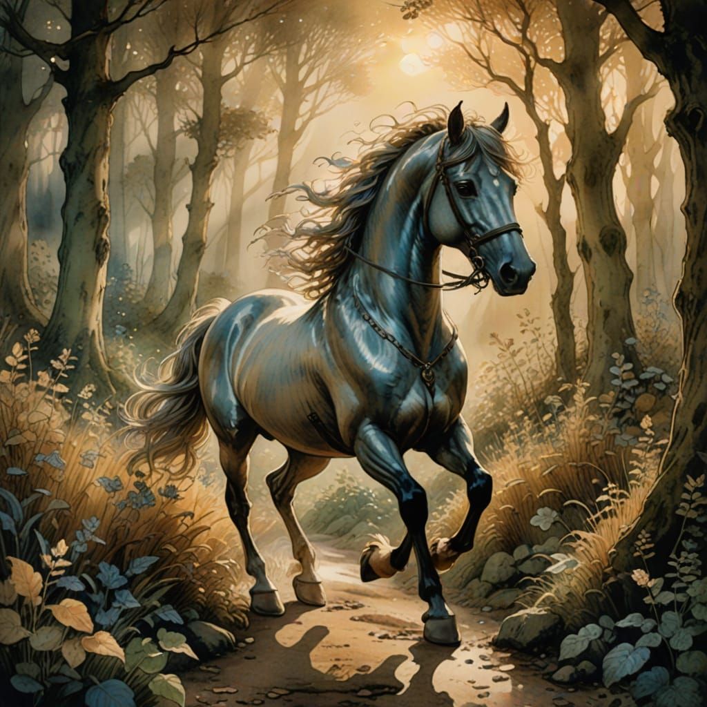 Whimsical Winged Horse in Lush Forest