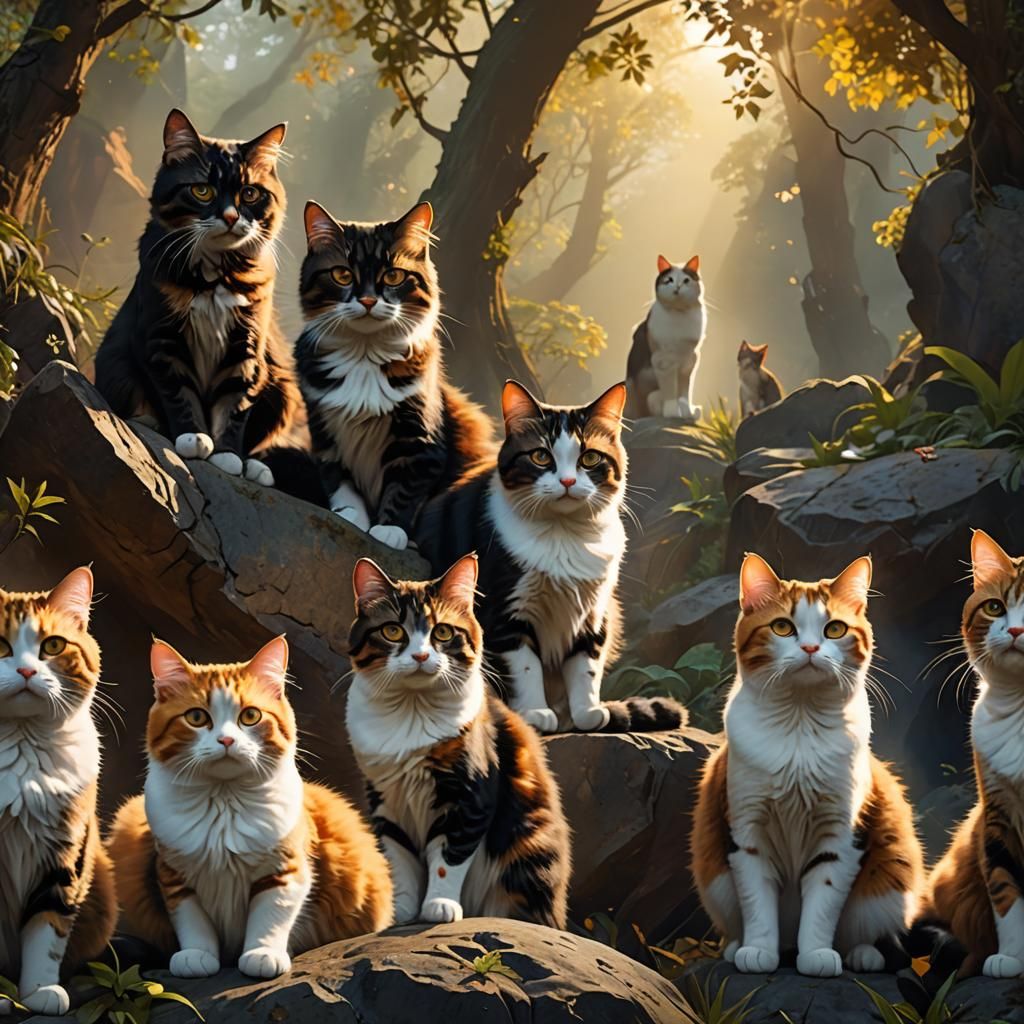 Dramatic Gathering of Cats in Digital Matte Painting