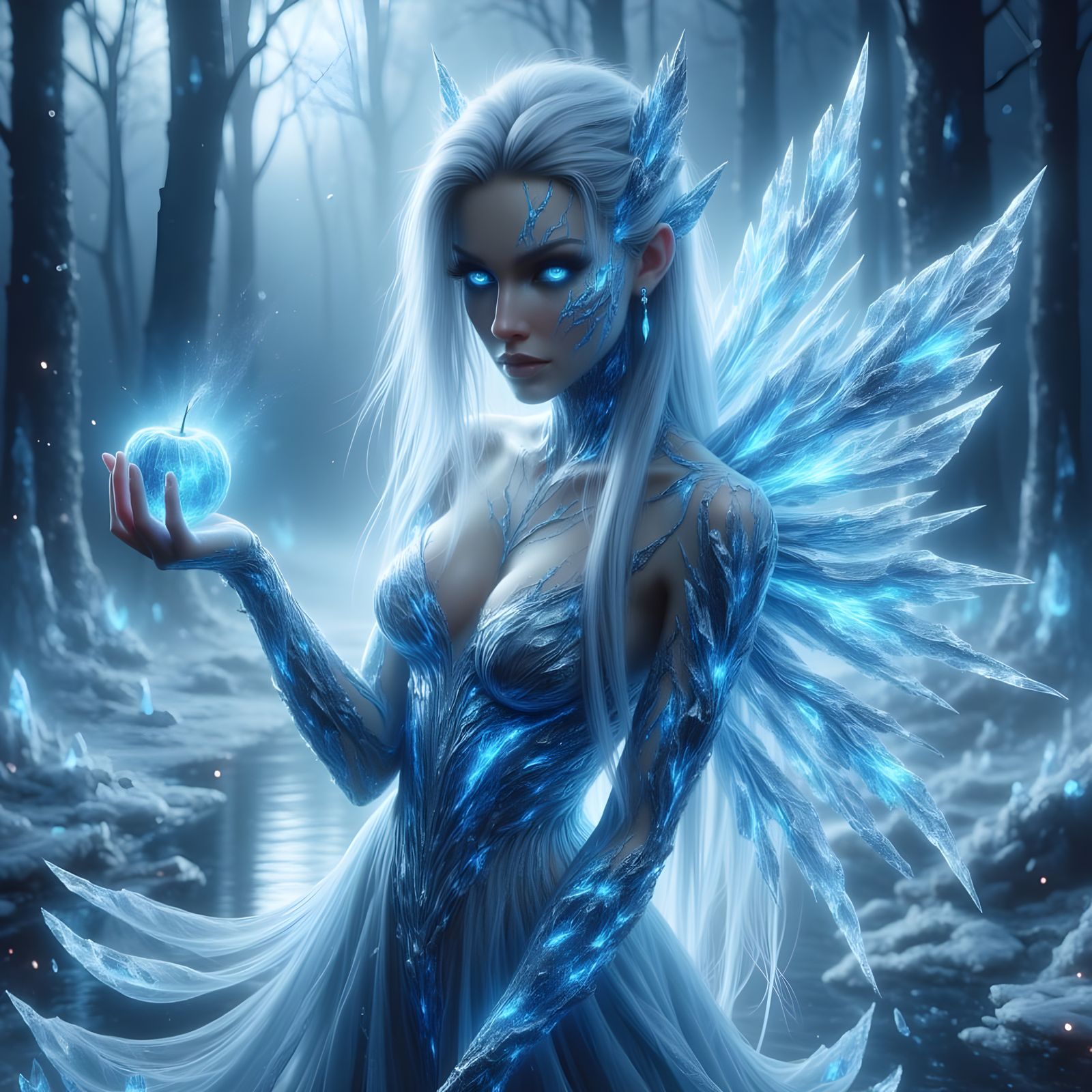 Glamorous Ice Elf Sorceress on Icy Lake