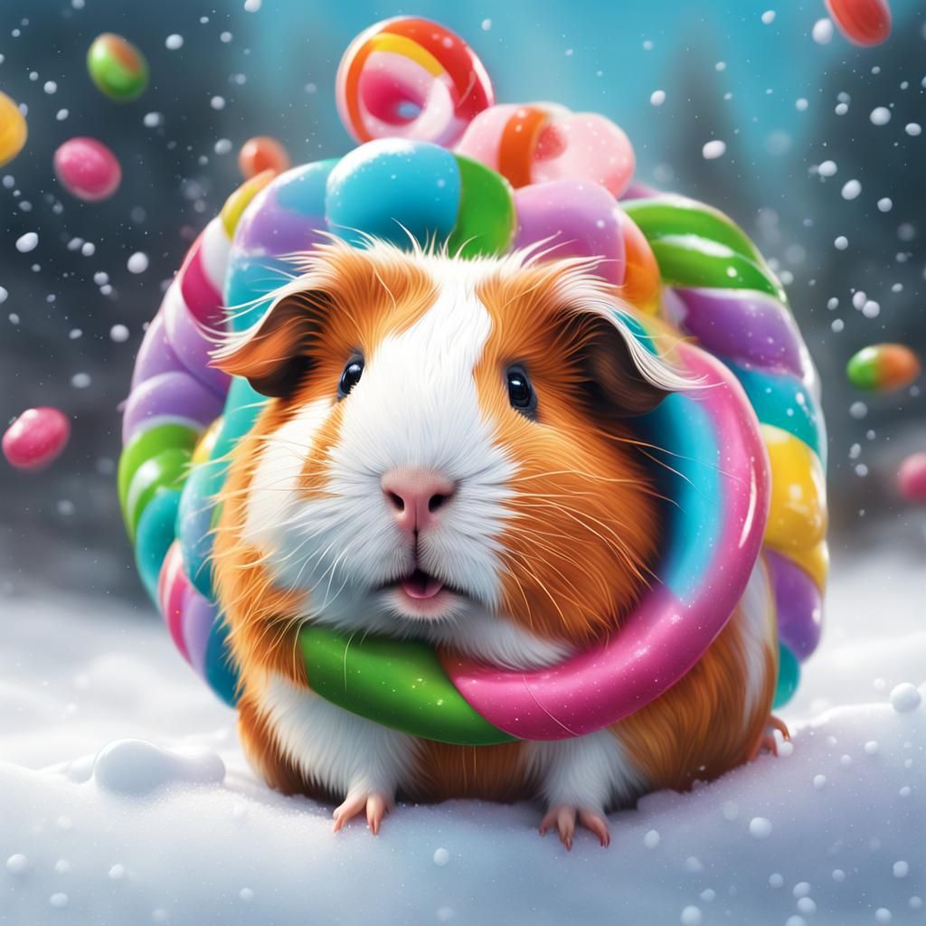 Guinea Pig's Whimsical Winter in Candy Art Style