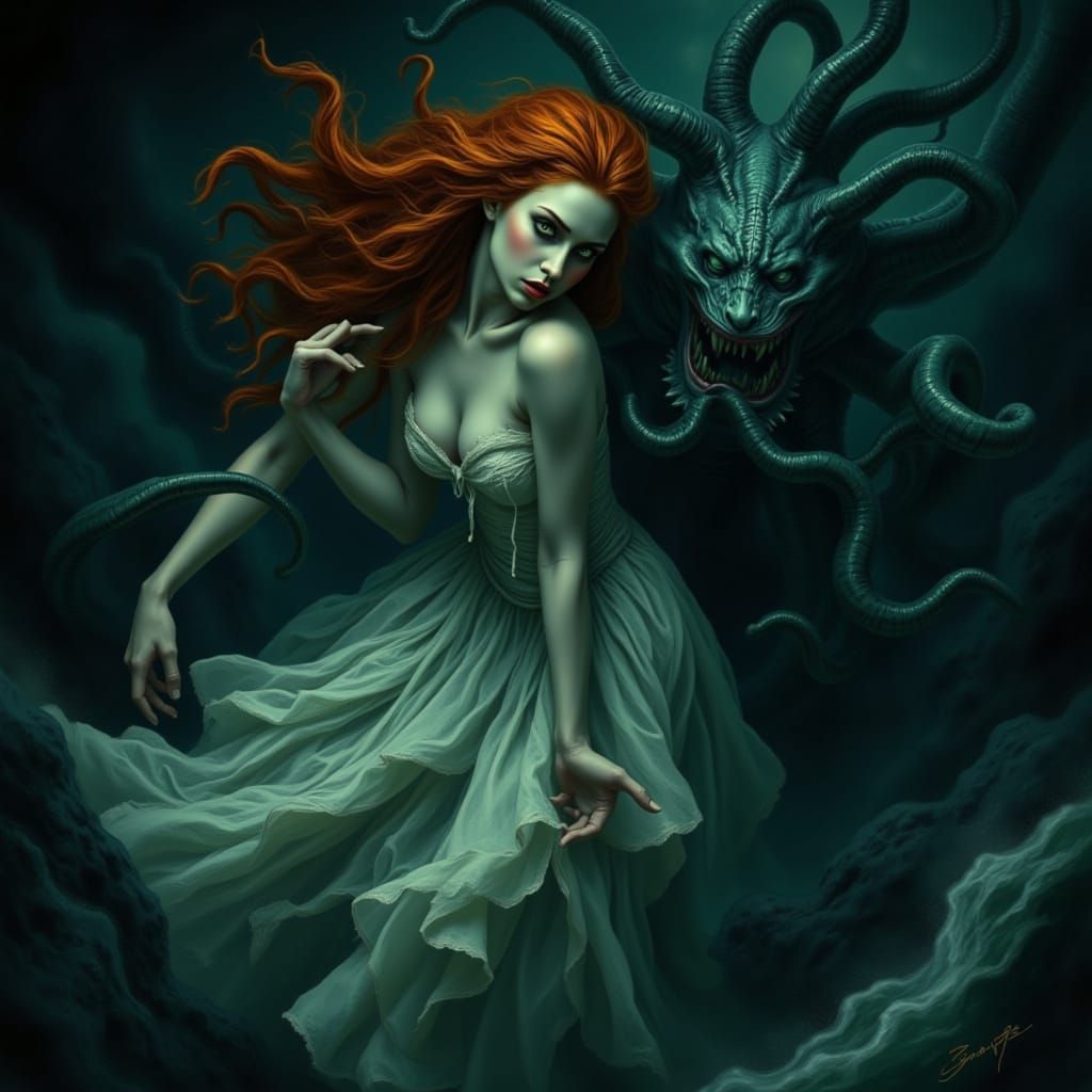 Dark Fantasy Siren Drags Woman into Murky Waters