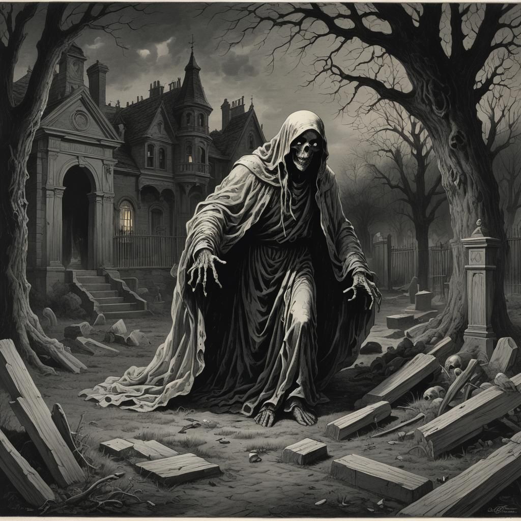 Eerie Ghost Emerges from Grave at Haunted Mansion