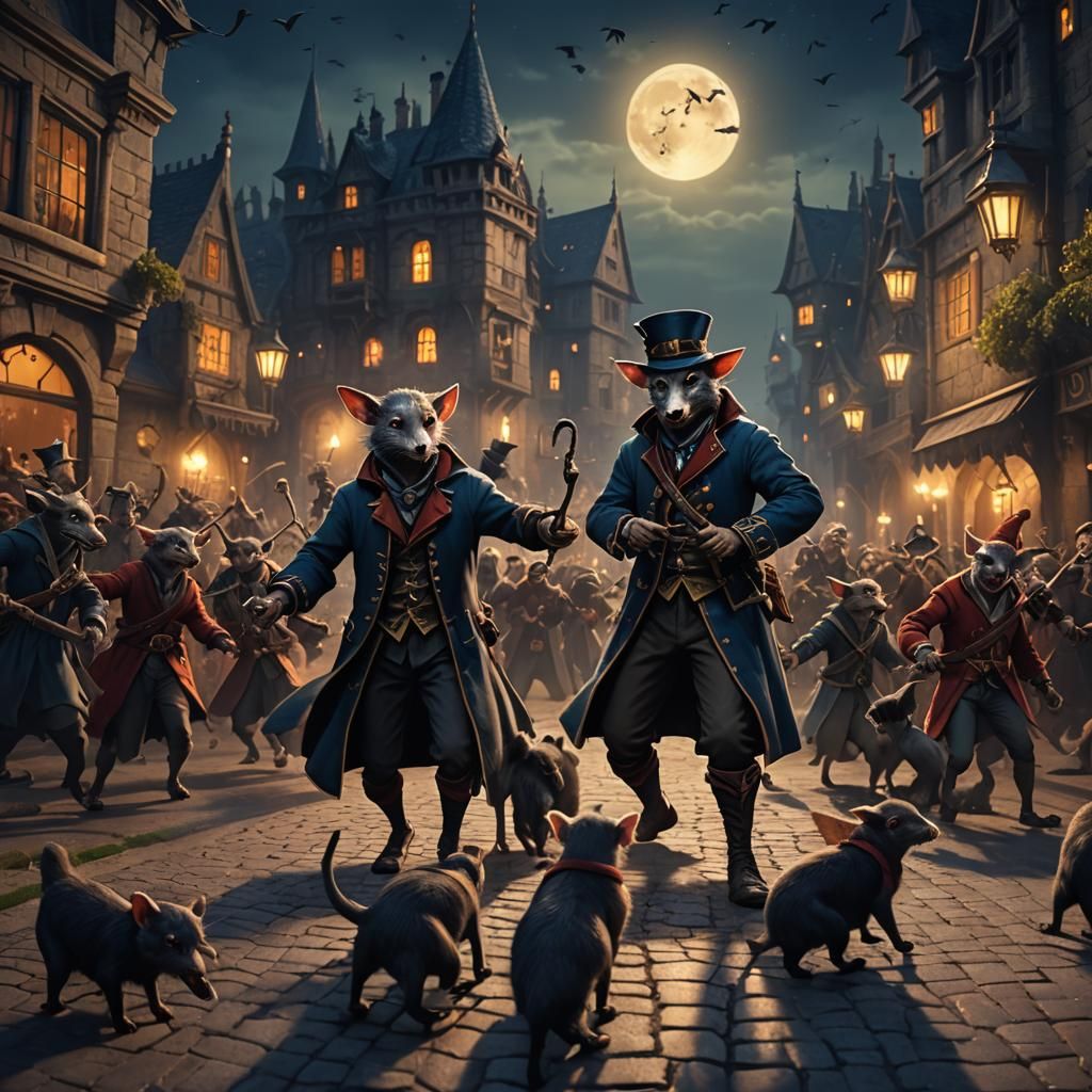 Eerie Pied Piper with Dancing Wererats in the Night