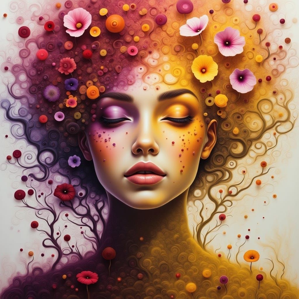 Ethereal Face Emerging from Mist in Alcohol Ink Style