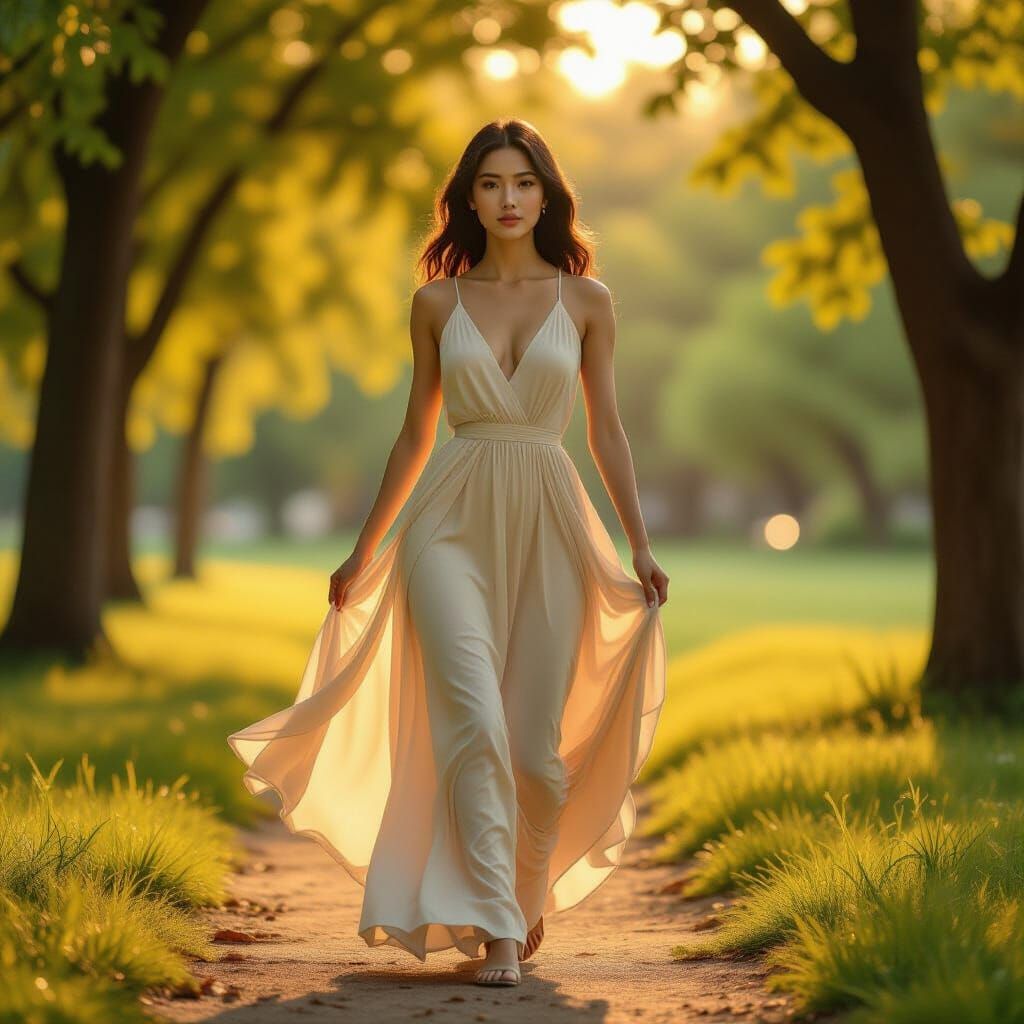 Renaissance Woman in Sun-Dappled Park, Michelangelo Style