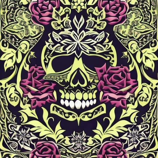 King and Queen Skulls with Flowers