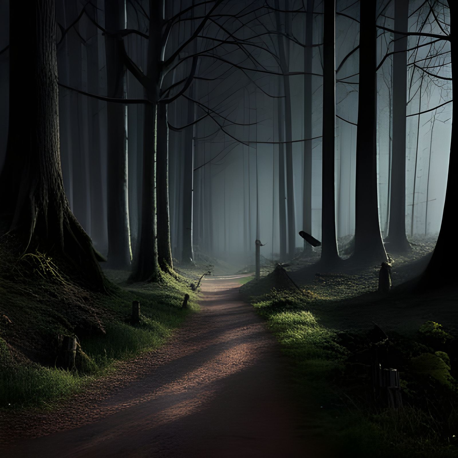 Ominous Forest Path in Gothic Matte Painting