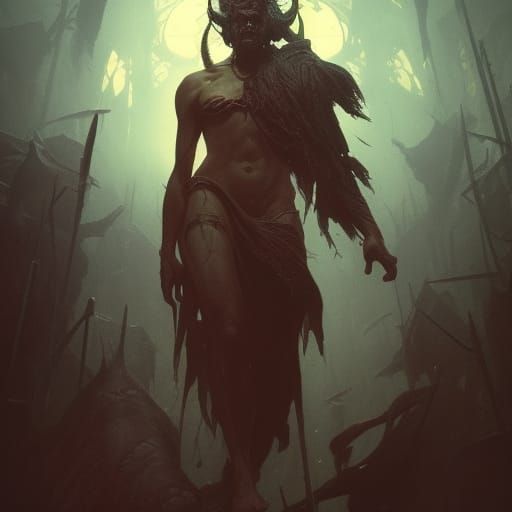 Grotesque Demon in Dark Fantasy Style