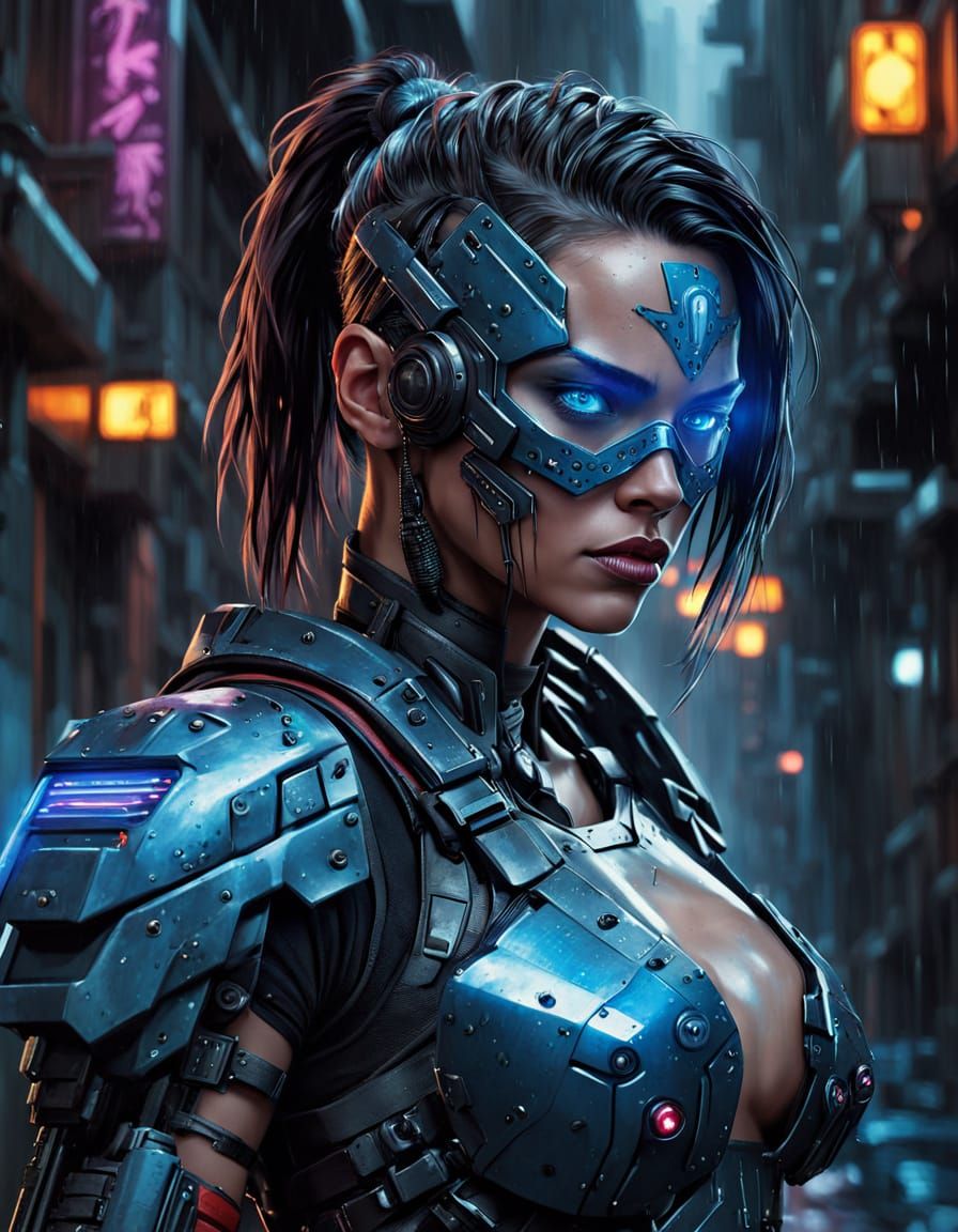 Cyberpunk Warrioress in Full Armor