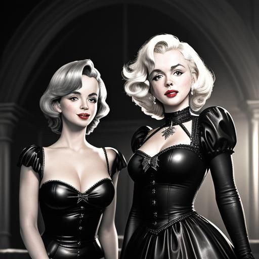 Marilyn Monroe and Catherine Bell in Leather Gowns
