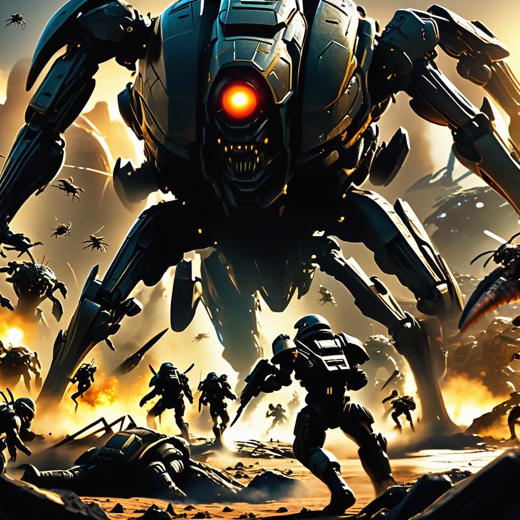 Starship Troopers Battle Alien Bugs in Sci-Fi Art