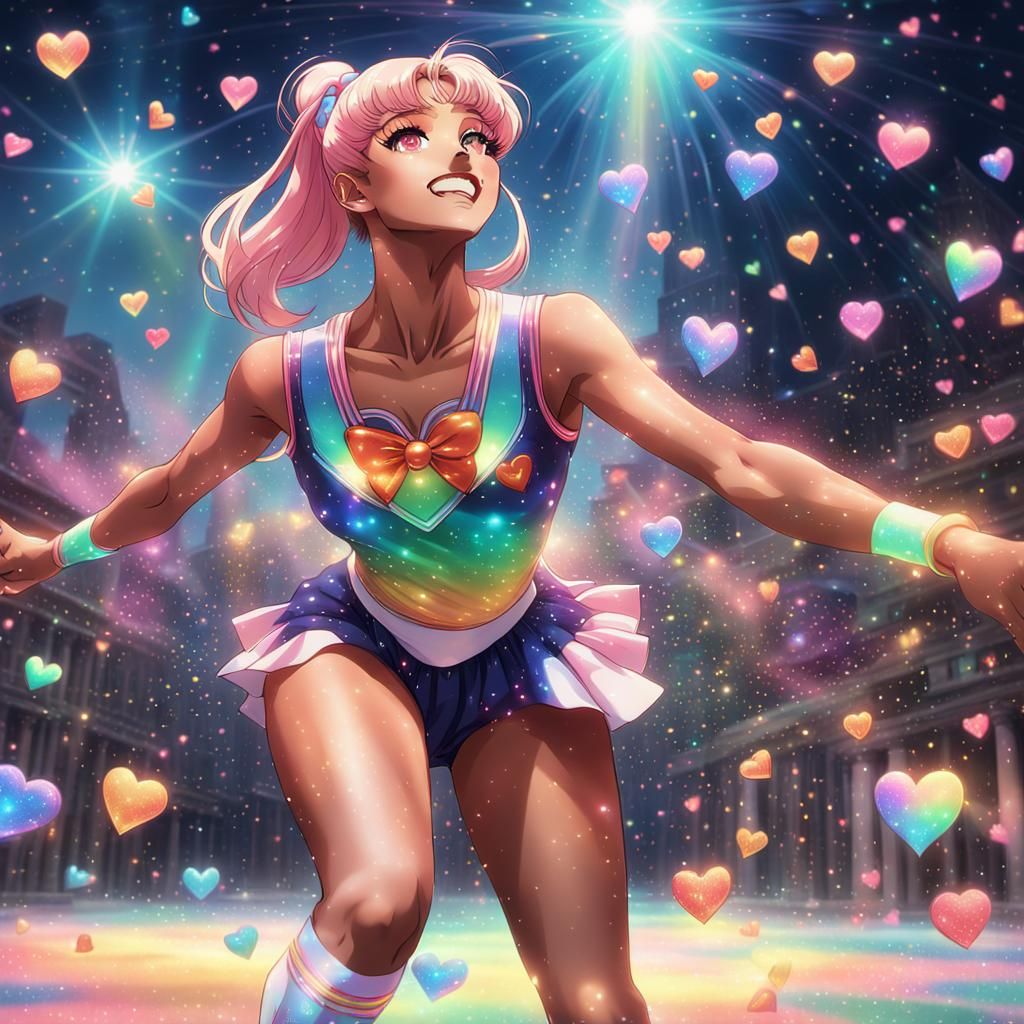 80s Anime Sailor Scout in Rainbow Glitter