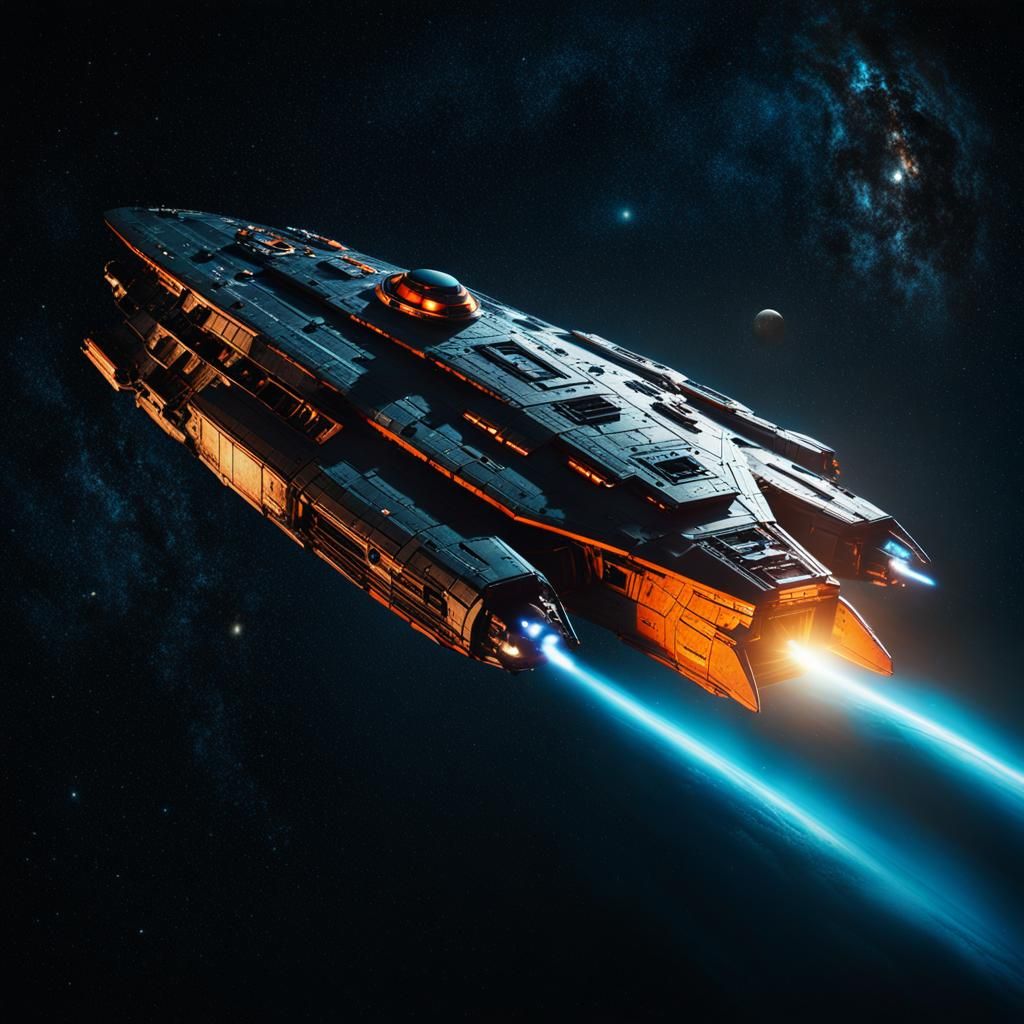 Stealth Spaceship Soaring Through Dark Coriolis Space