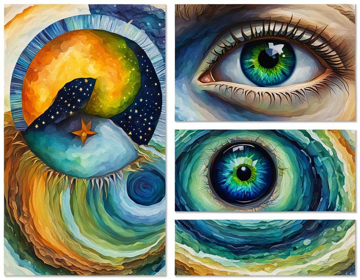 Detailed Central Heterochromic Eye Painting in Cool Colors