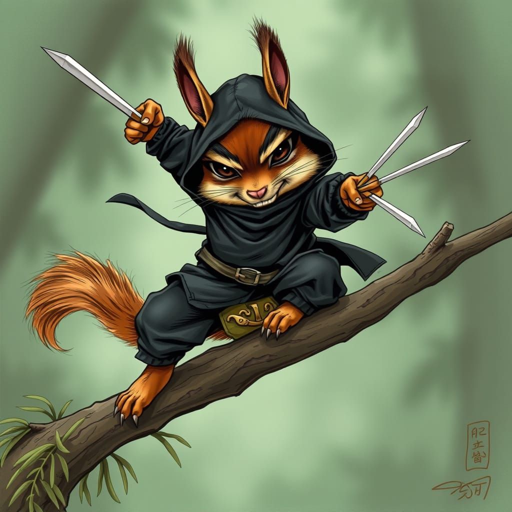 Chipmunk Ninja Throws Shurikens with Dynamic Movement