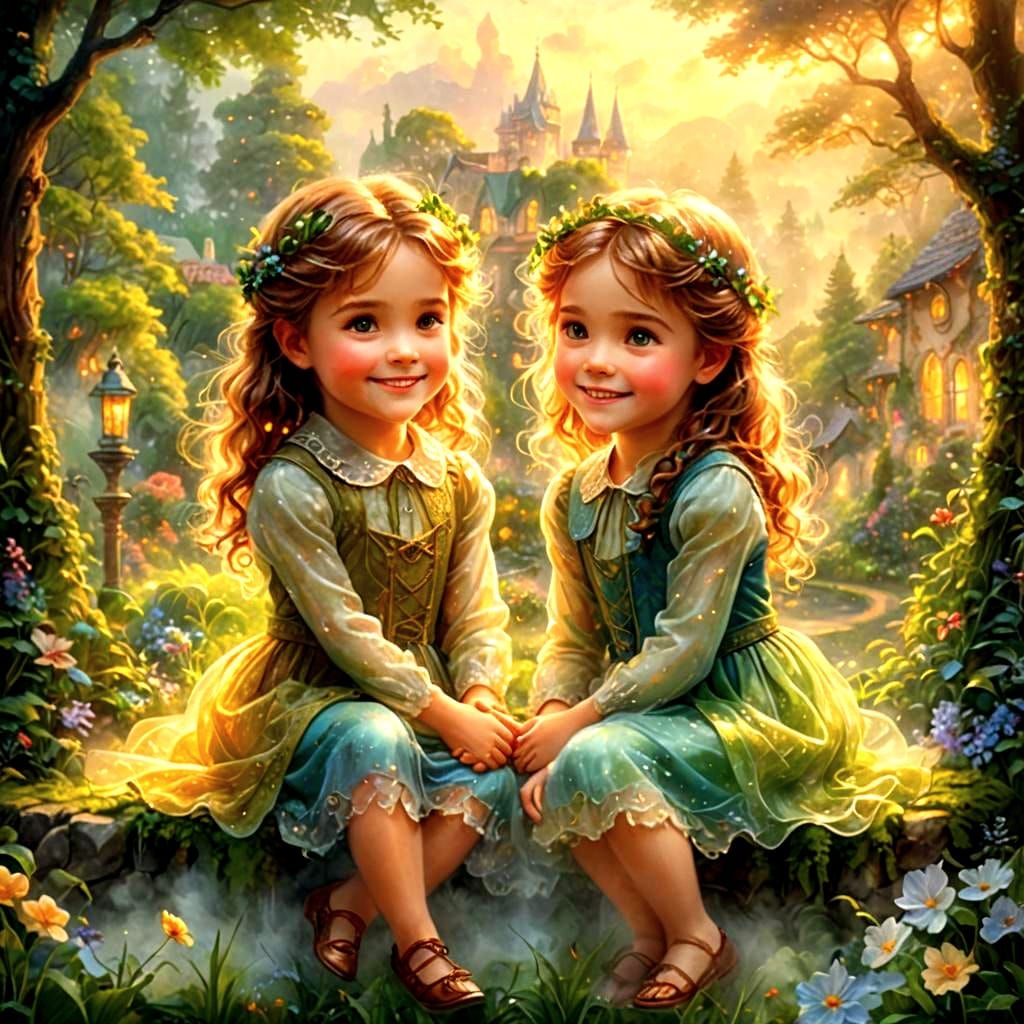 Ethereal Twins Embrace: Hyperdetailed Fantasy Art