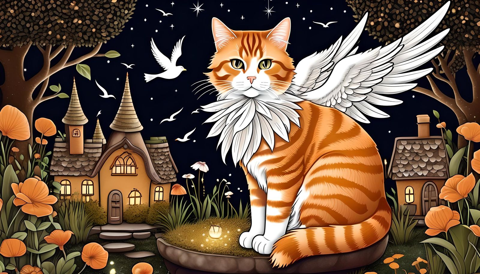 Orange Tabby Cat with Wings in Jianzhi Style