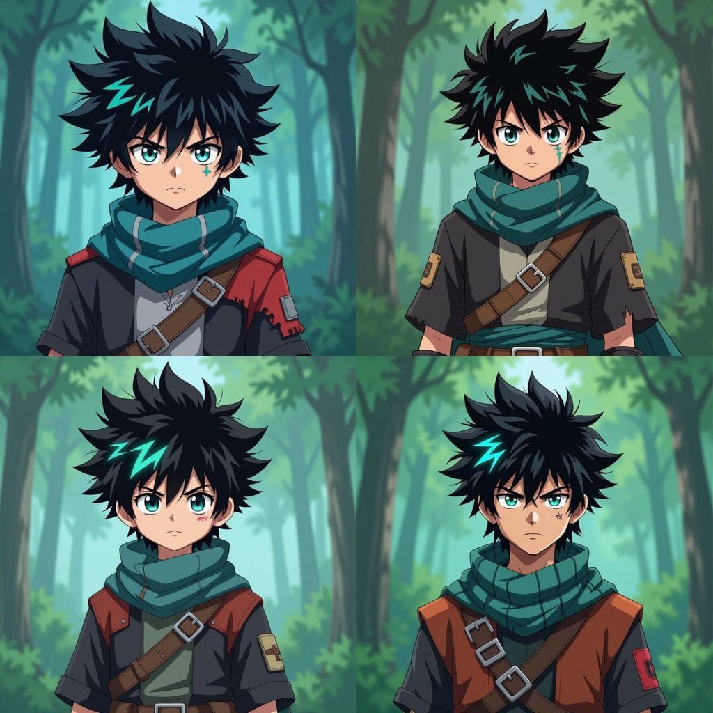 Anime Protagonist in Forest, Shounen Style
