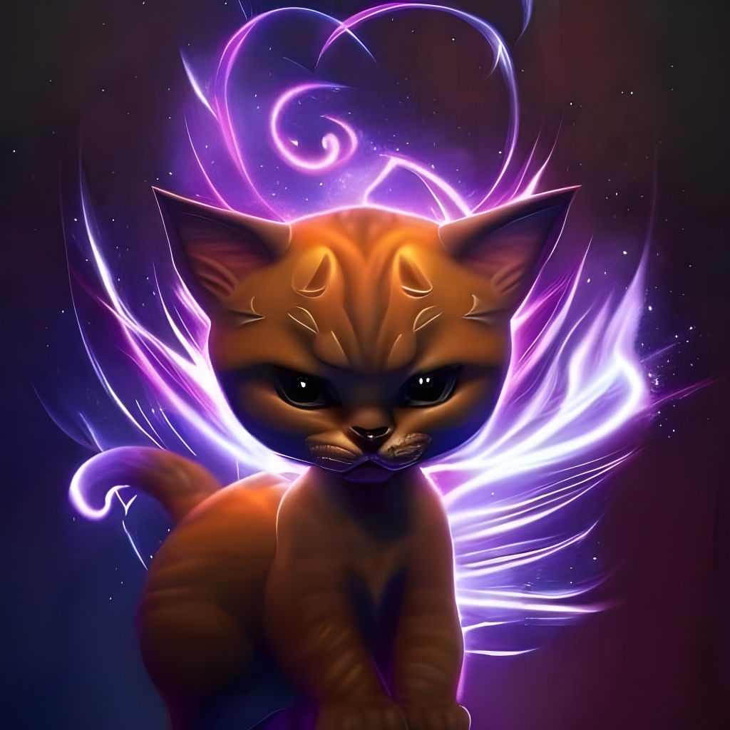 Chibi Red Cat with Runes in Digital Art Style