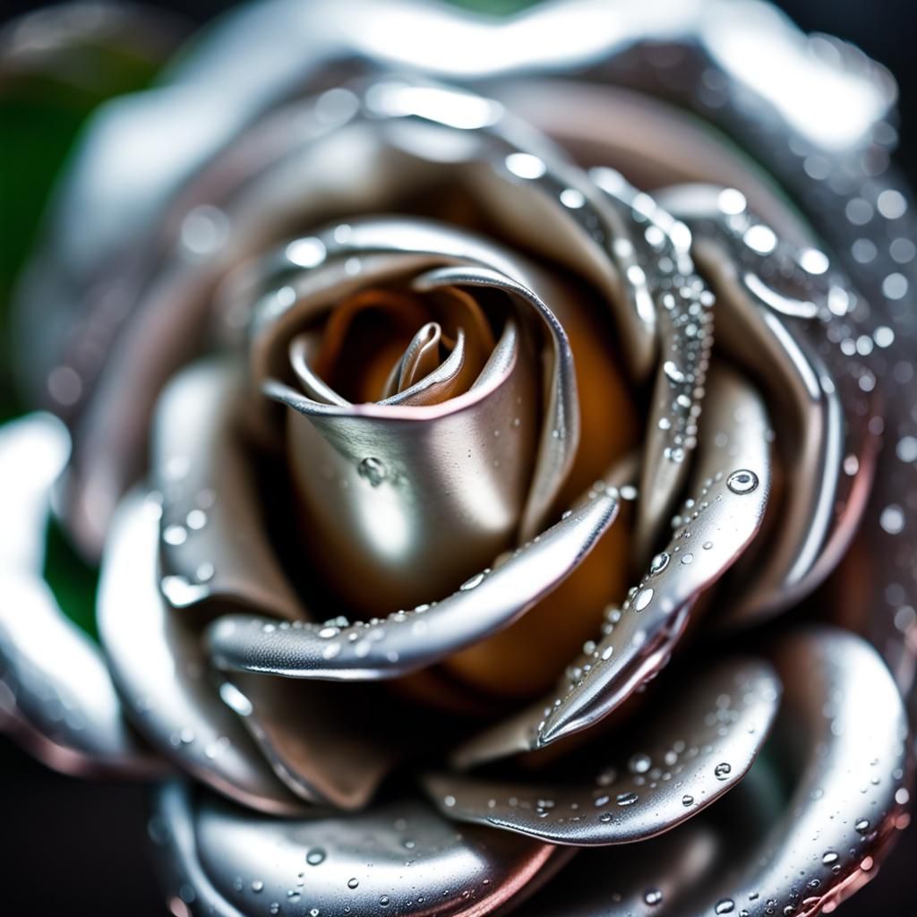 silver metal rose in rain
