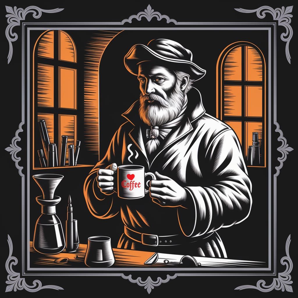 Medieval Alchemist in Dimly Lit Laboratory, Rendered in Char...