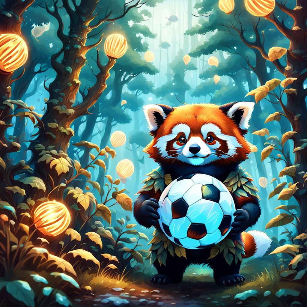Red Panda Football Player in Fantasy Forest