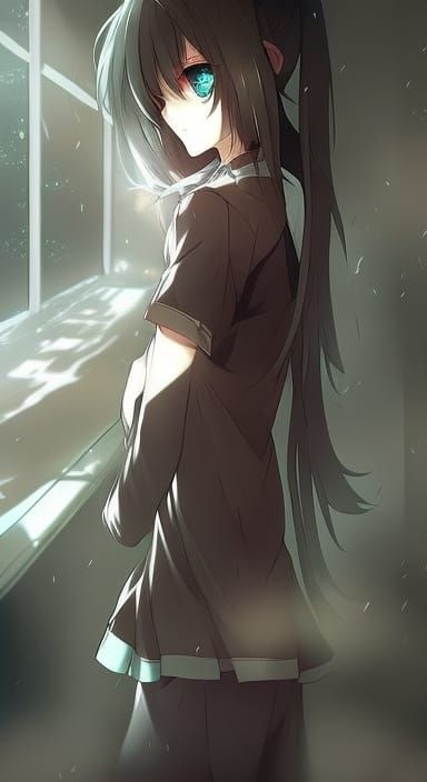 Sad Anime Girl in Dark Manga Style