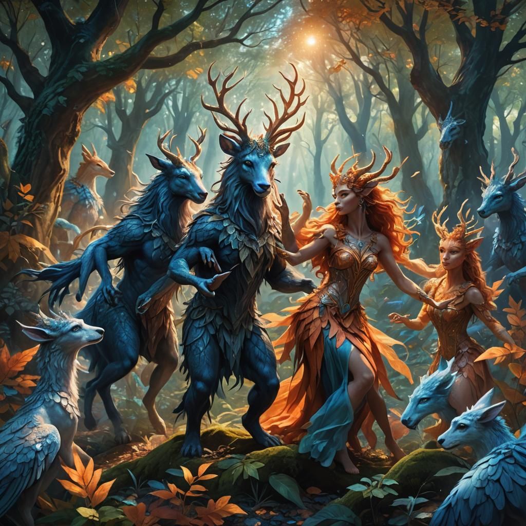 Ethereal Dance Scene in Mystical Forest