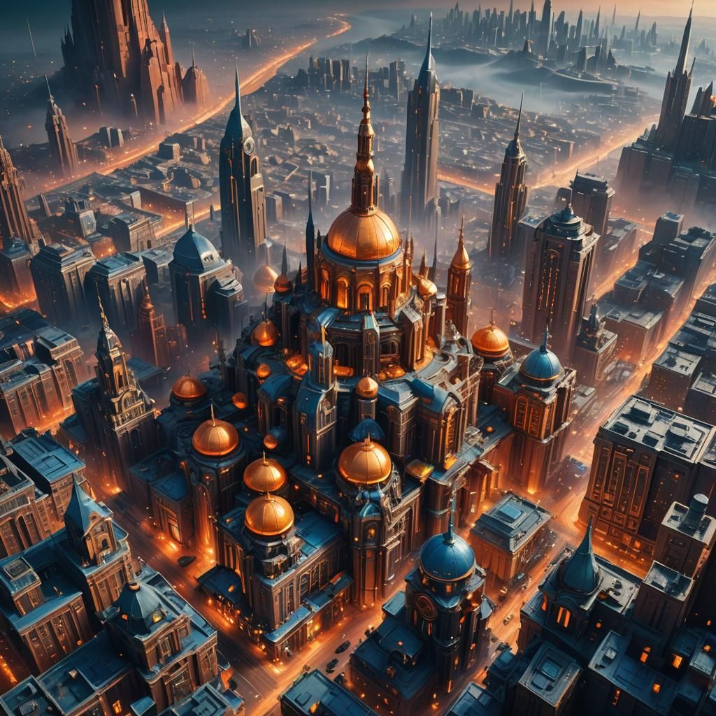 Baroque Sci-Fi Cityscape on Mars in Graphic Novel Style