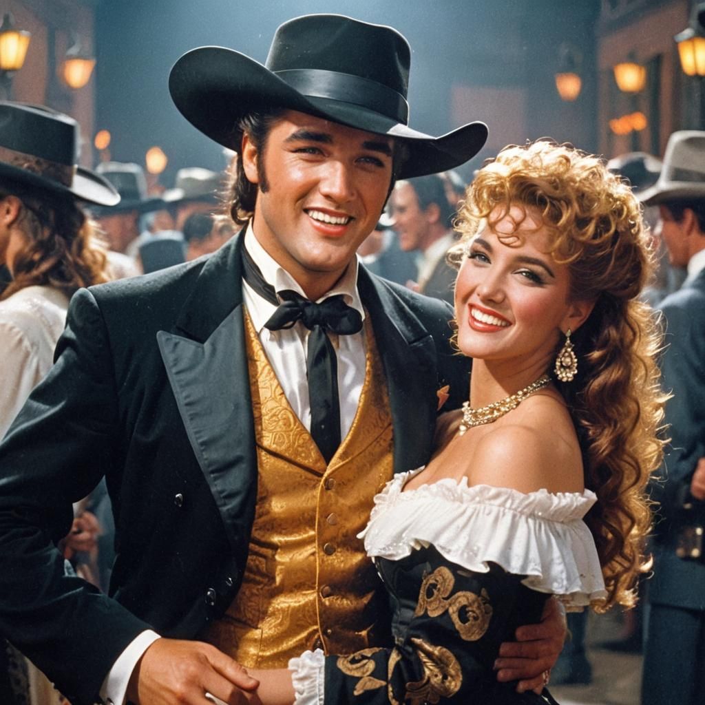 Elvis Presley Dances in a Cinematic Western Film Still