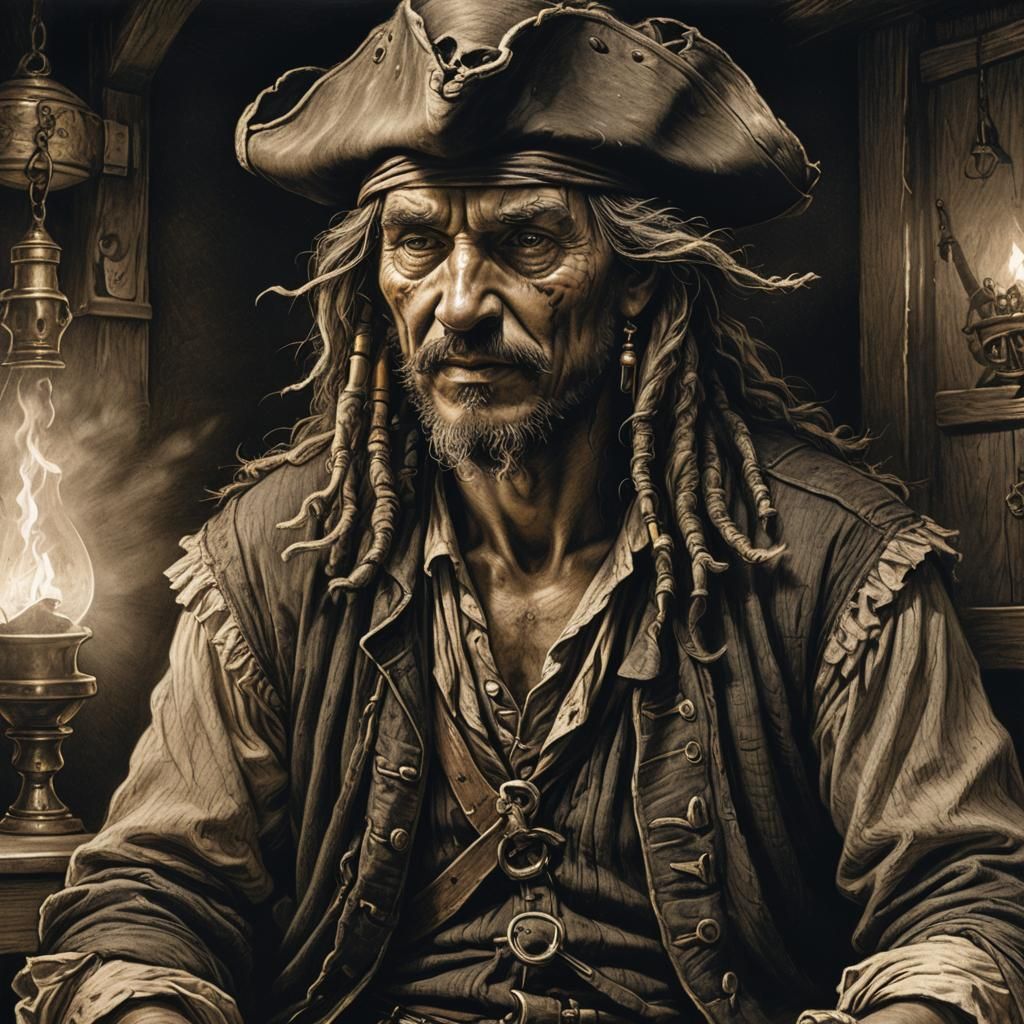 Pirate's Ballad: Rembrandt-Inspired Tavern of the Dead