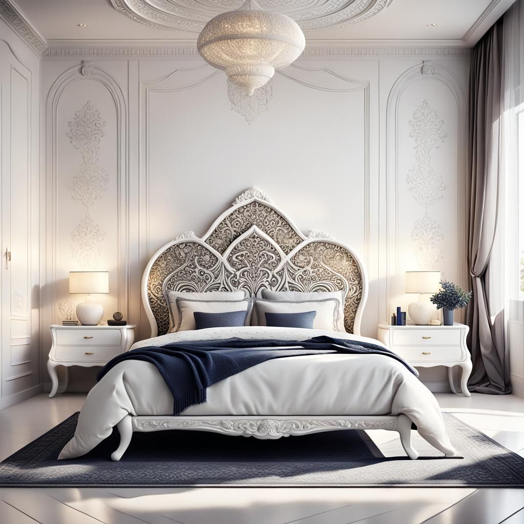 Minimalist White Bedroom: Modern Interior Concept Art