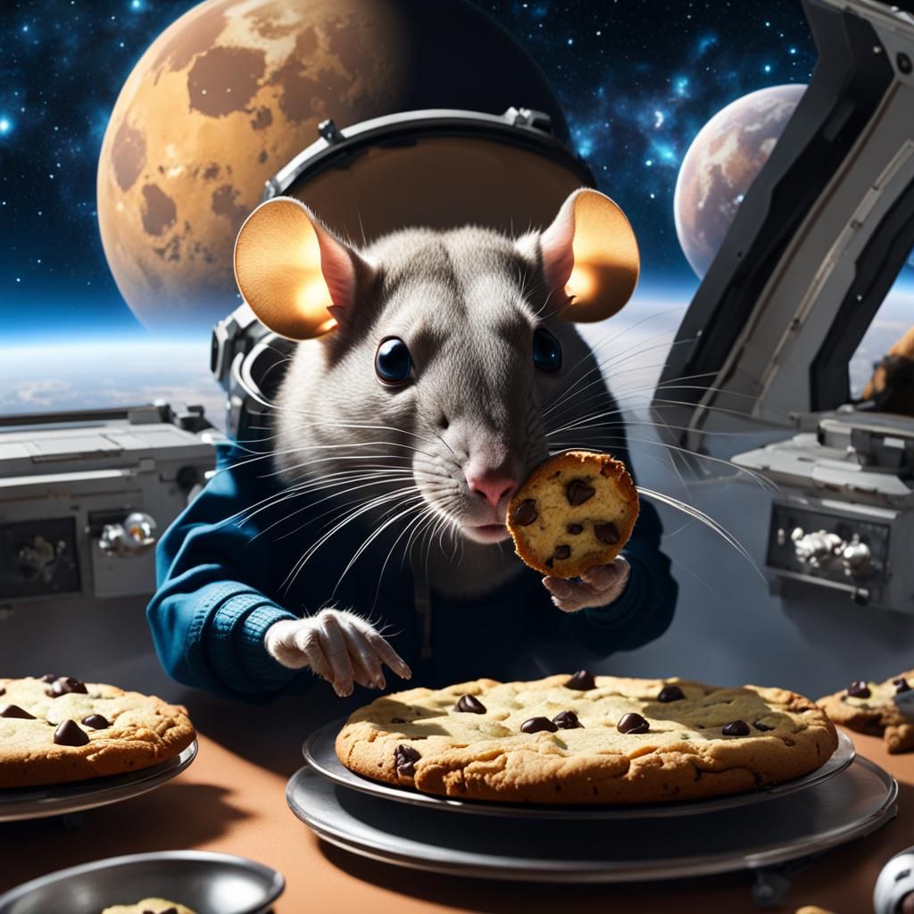 Rat Eating Cookie in Space