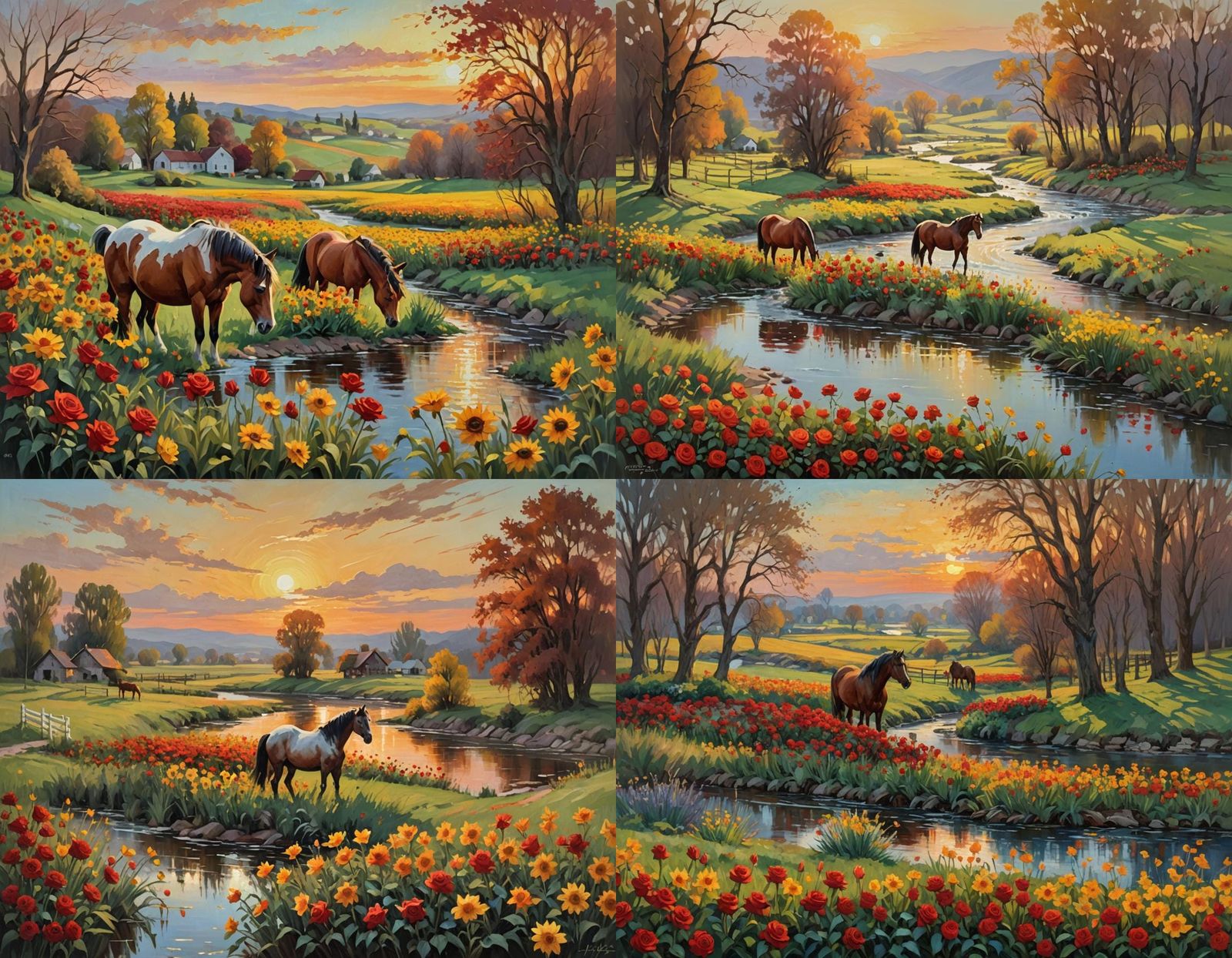 Spring Countryside Sunset: Oil Painting Landscape